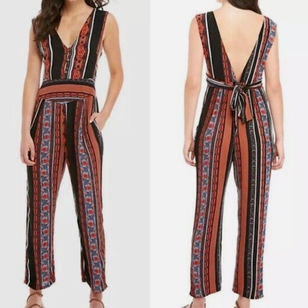 NWOT Free People Sz 10 All Shook Up Sleeveless Printed Tie Back Jumpsuit